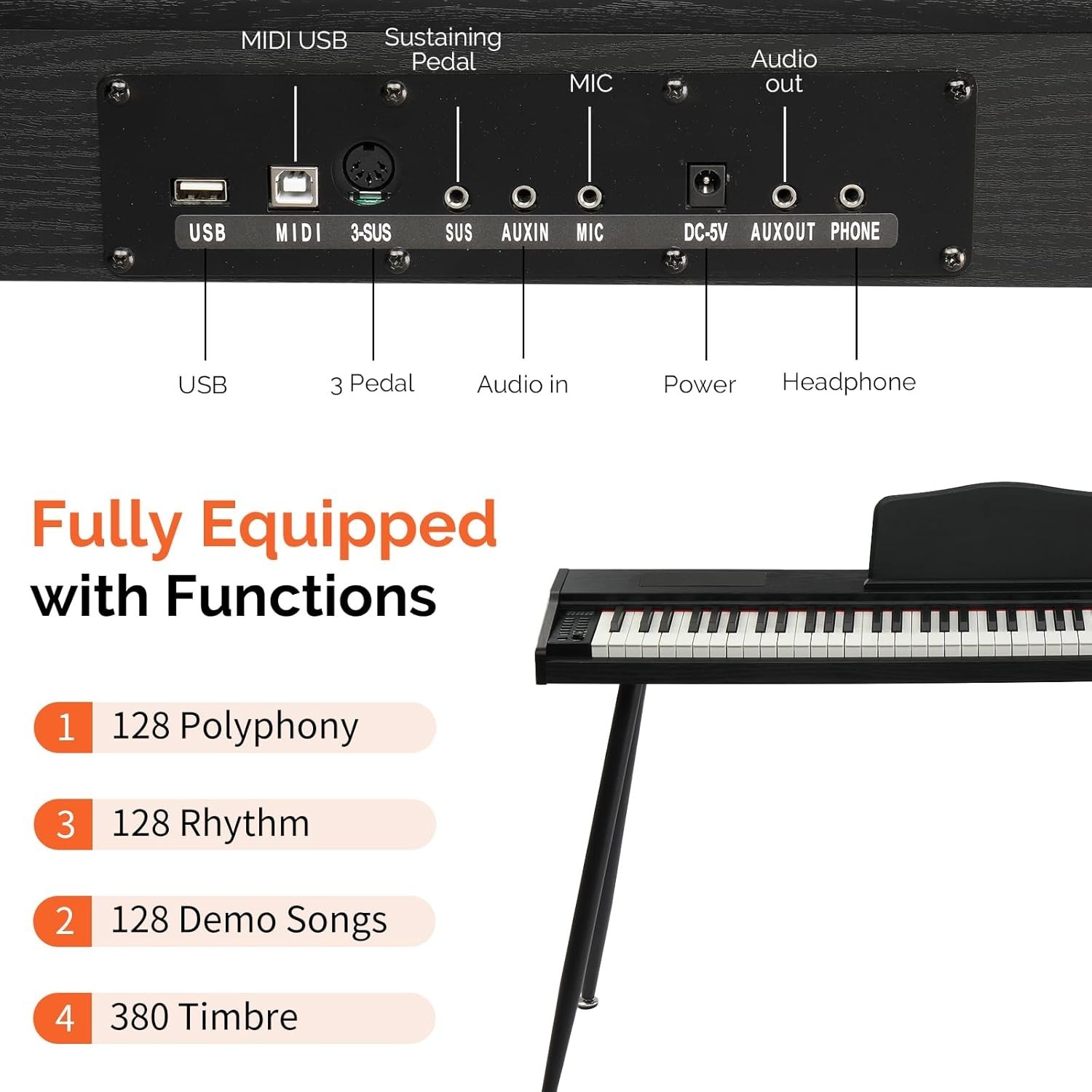 Digital Piano Black 88-Key for Beginners