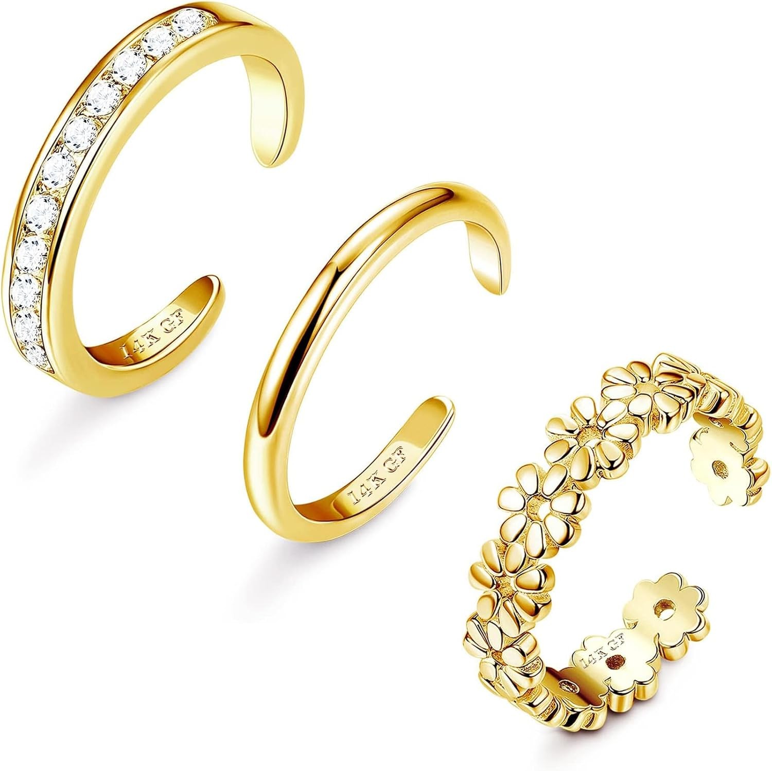 Jstyle 3PCS 14K Gold Filled Toe Rings for Women Adjustable Ring Set...