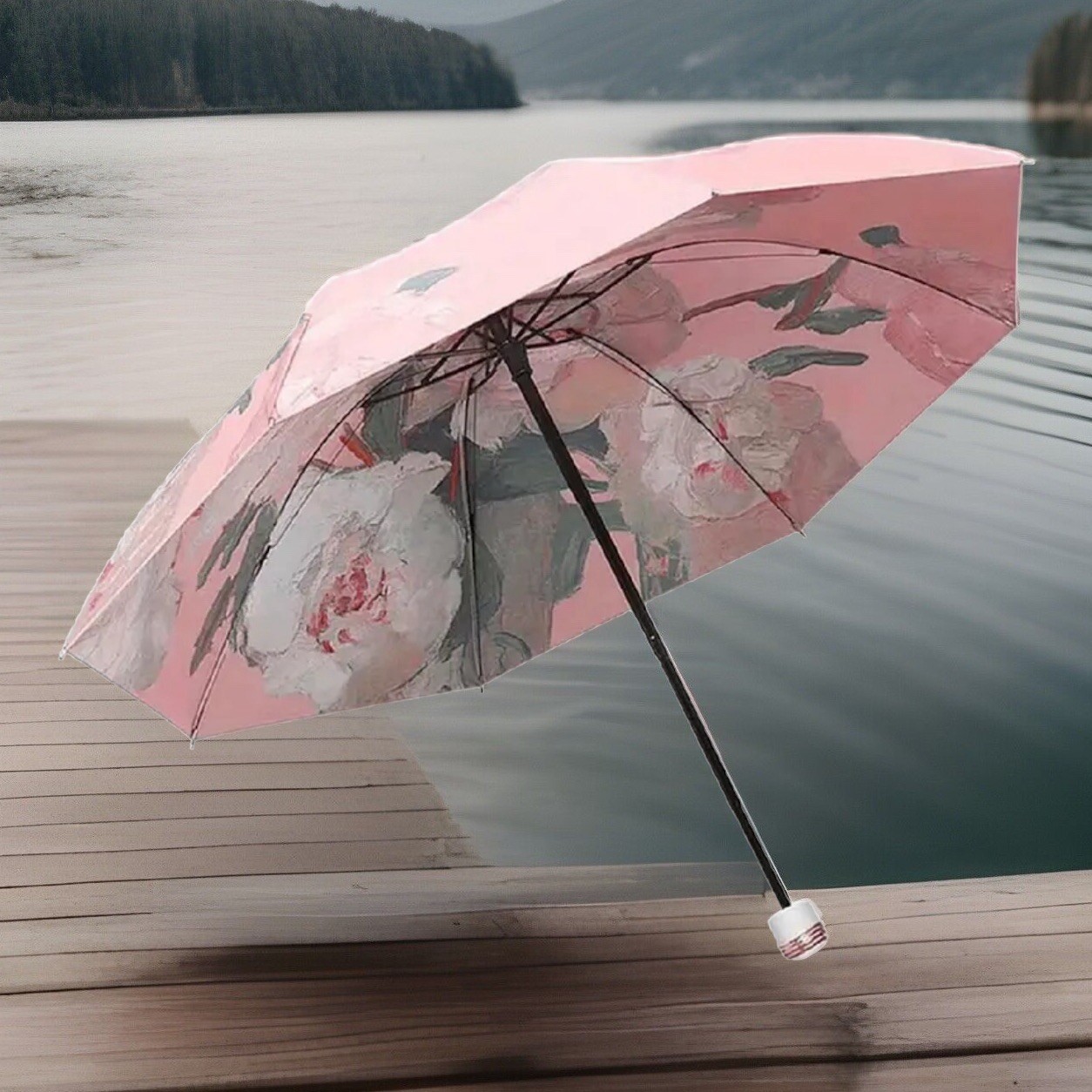 PINK MAGNOLIA UMBRELLA DOUBLE LAYER UV PROTECTION MATCHING TRAVEL BAG BRAND NEW