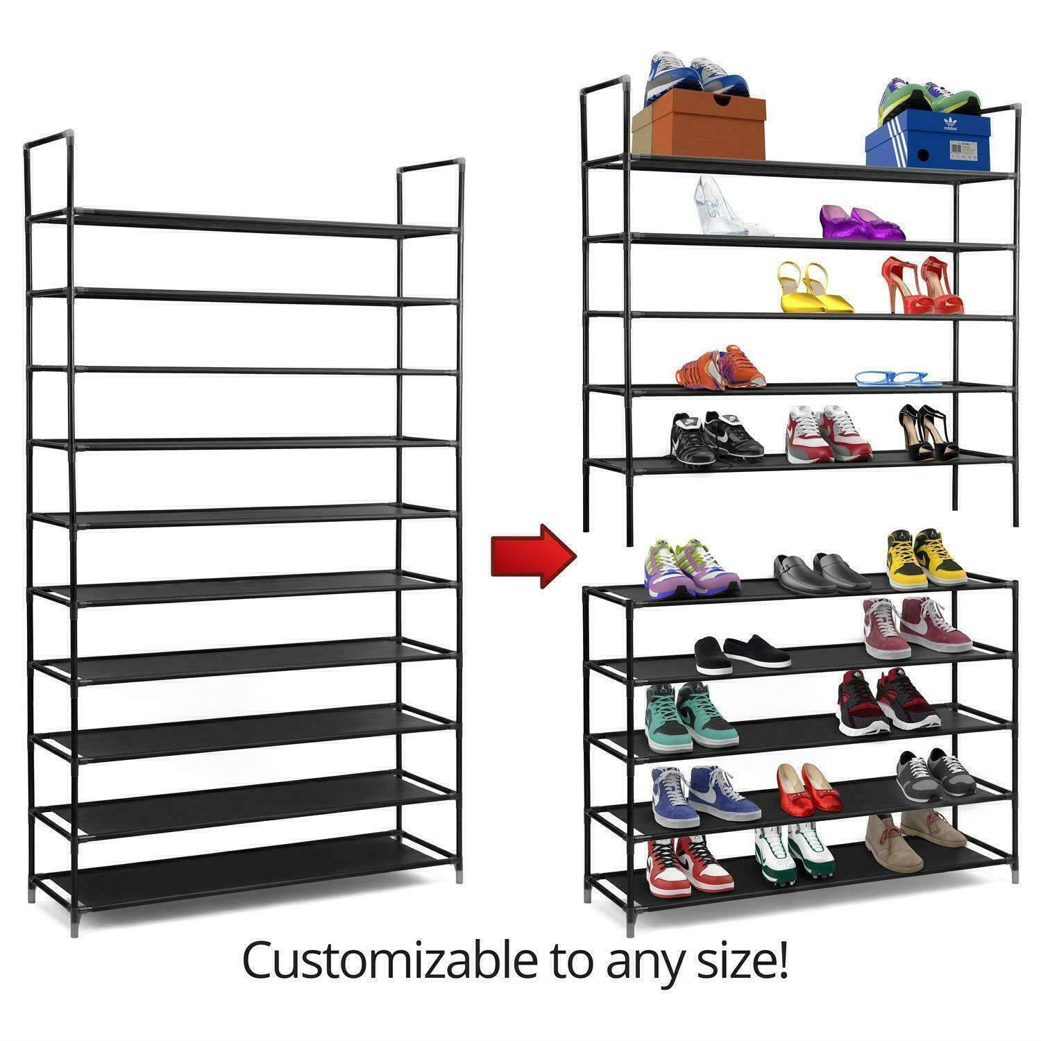 Large Shoe Rack Organizer Storage Pairs Shoes Shelves Space 10 Tier 50 Pairs BK