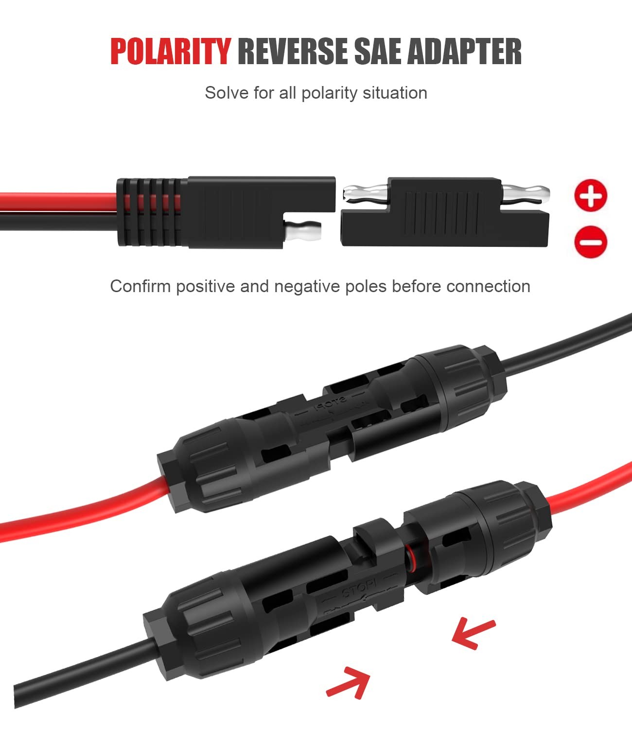 Solar Extension Cable - 10AWG, 30Cm with 2 SAE Polarity Reverse Adapters