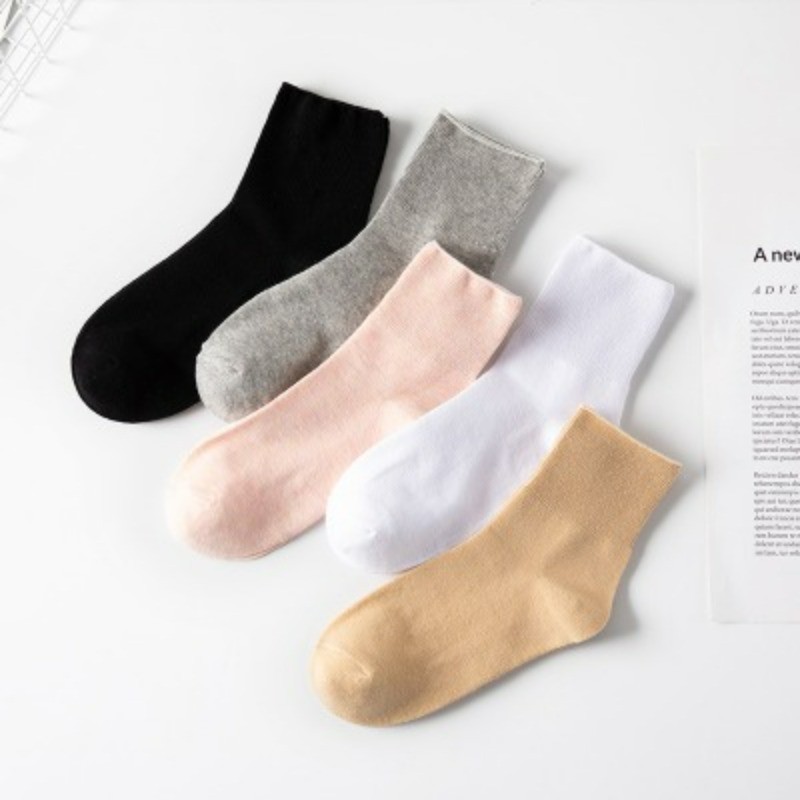 5 pairs of women's socks, breathable Cotton  socks, women's medium tube socks