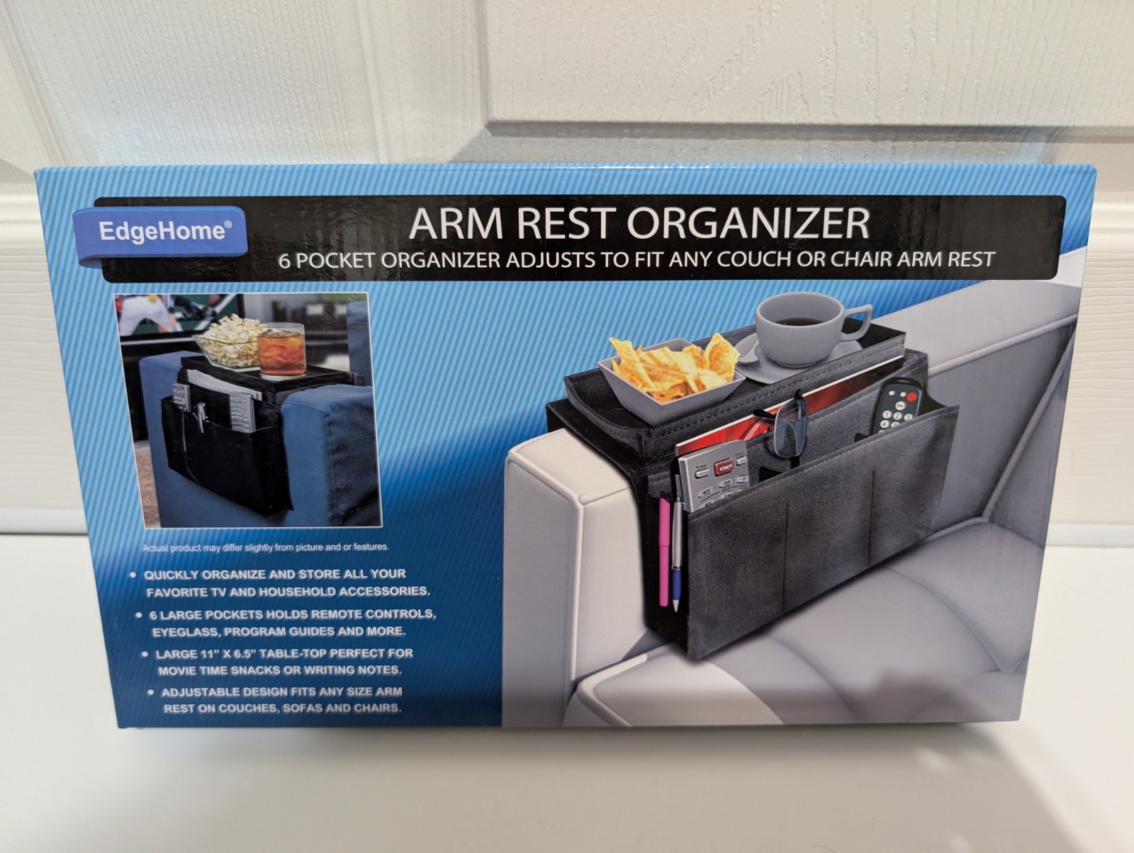 EdgeHome TV Products 6 Pocket Arm Rest Organizer W/ Table Top Couch BIN 2
