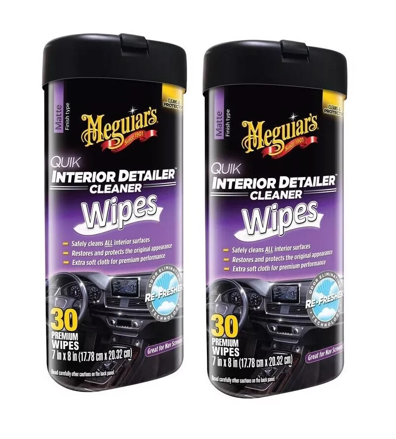 2  Meguiar's Quik Interior Detailer Cleaner 30 Premium Re-Fresher Wipes (7"x8")