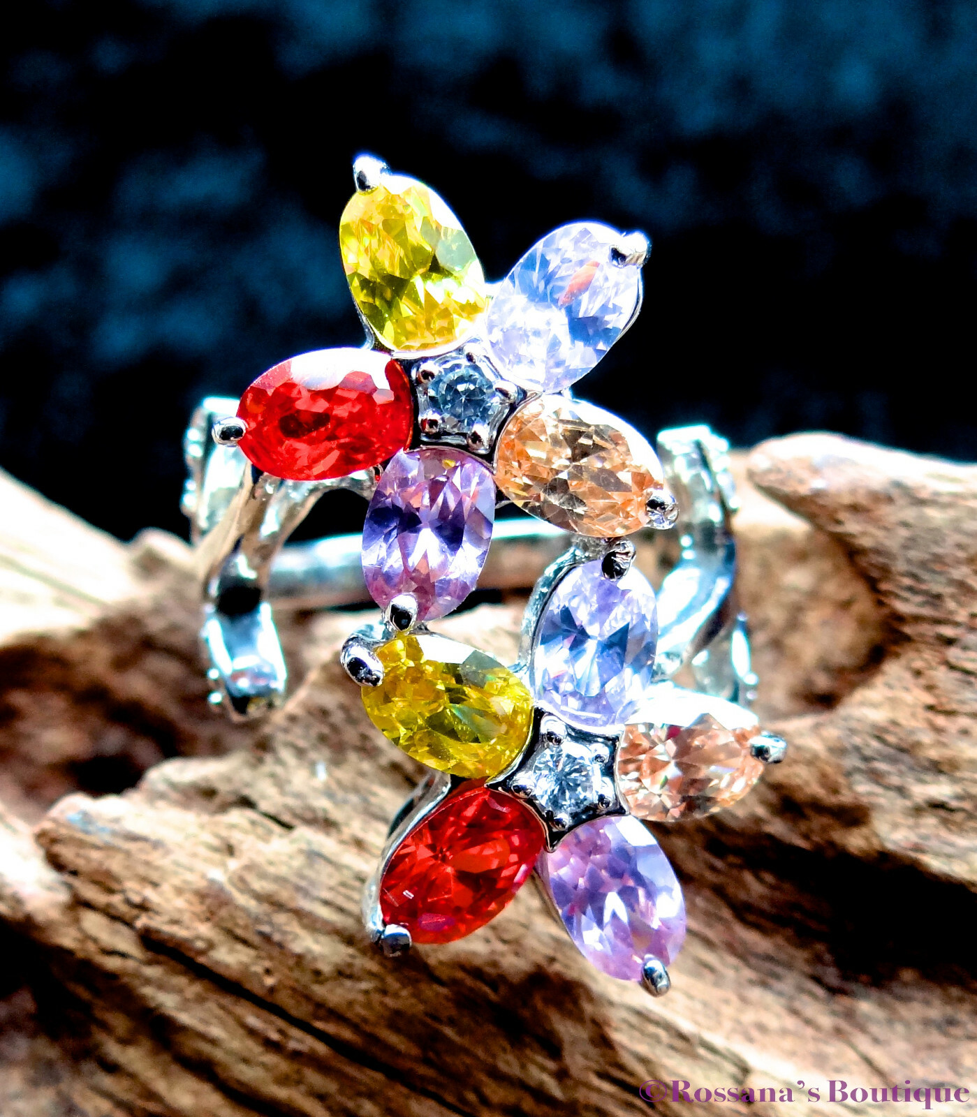Colorful Swarovsky crystal statement ring size 7.5 new with box