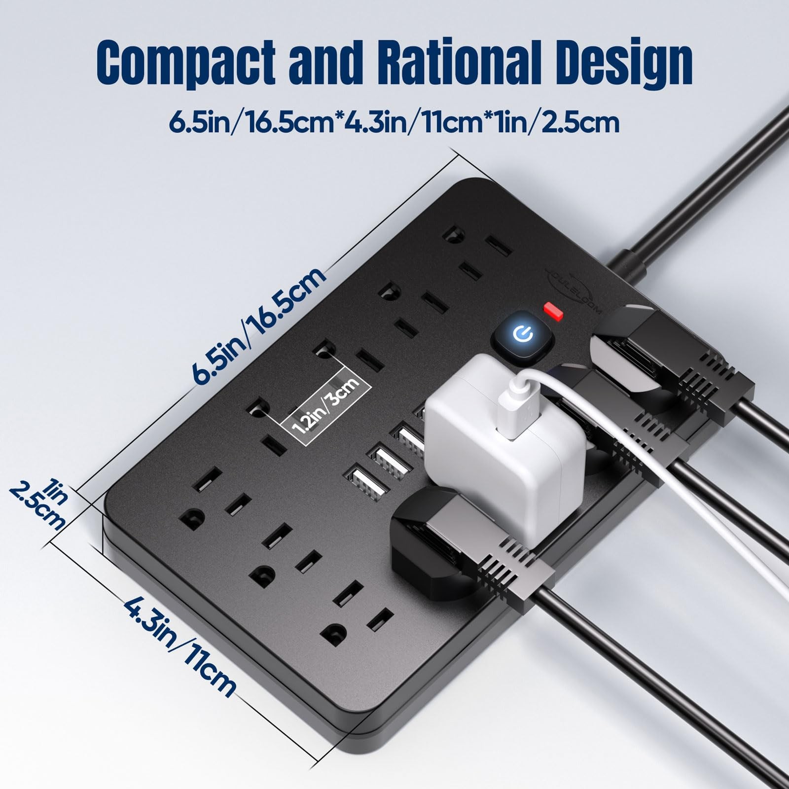 JouleLoom 6 FT Flat Plug Surge Protector Power Strip,11 Multiple 6 FT, Black