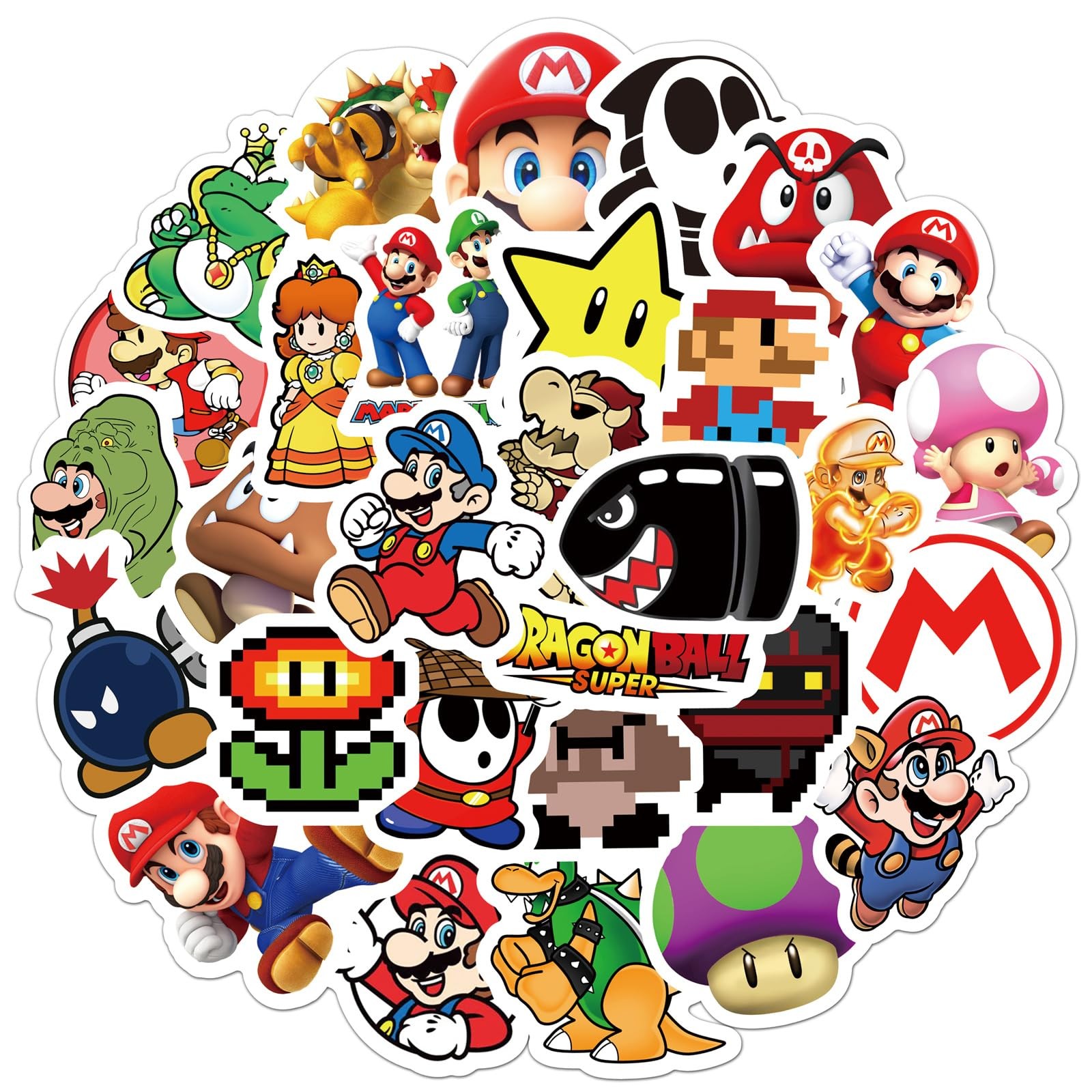 50Pcs Cartoon Mario Stickers for Kids, Vinyl Waterproof Game 2 inches, Mla