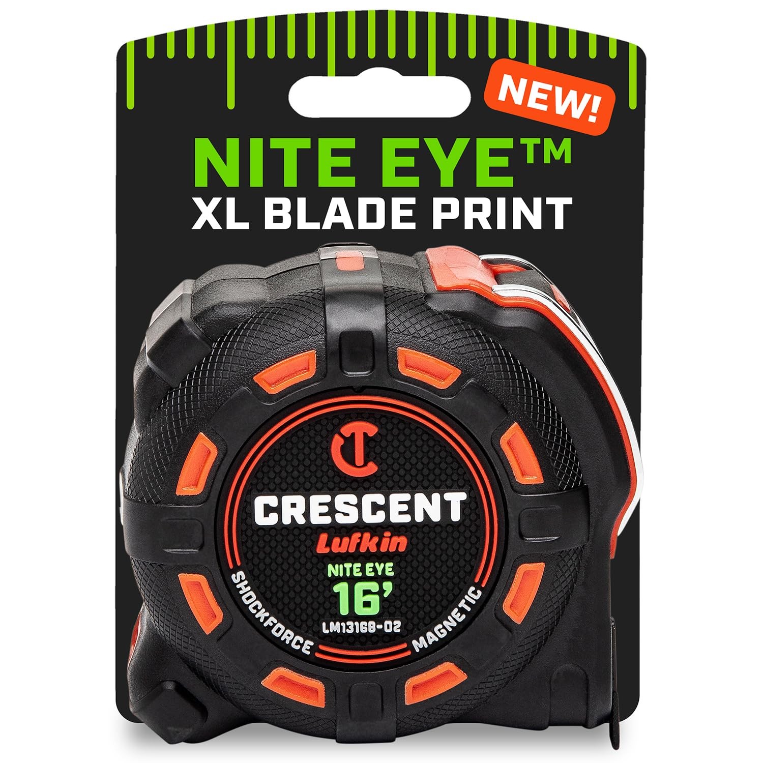 Crescent Lufkin 16 Ft. SHOCKFORCE NITE EYE Magnetic Tape 16' Magnetic, Black