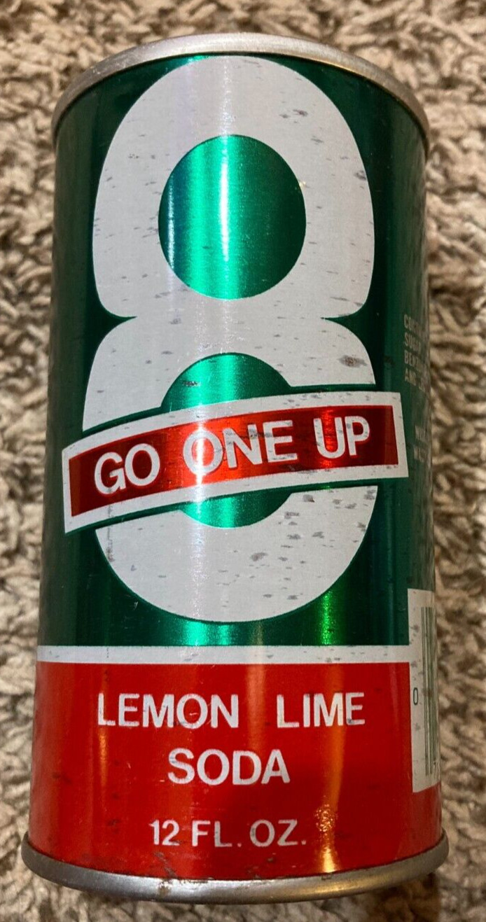 VINTAGE GO ONE UP - 8-UP LEMON LIME SODA STEEL PULL TAB CAN - RARE