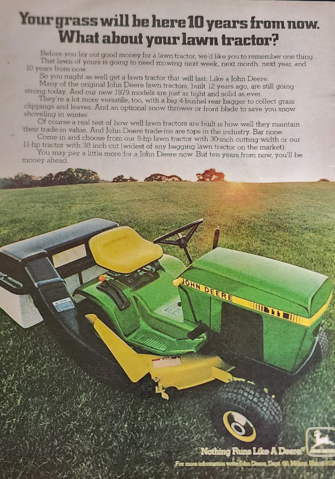 John Deere Lawn Mower Vintage  Magazine Ad 10 Years From Now Display Wall Art