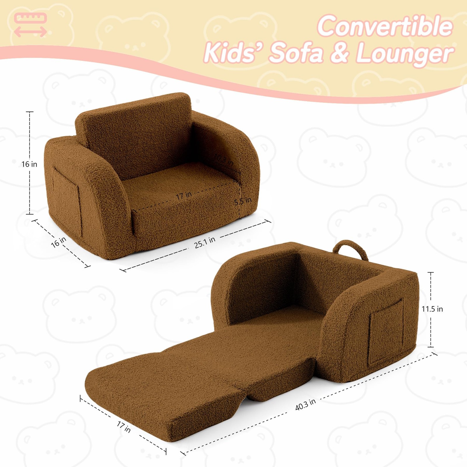 Toddler Couch, 2-in-1 Toddler Chairs Comfy 1-3 Years Old, Toddler Chair for G...