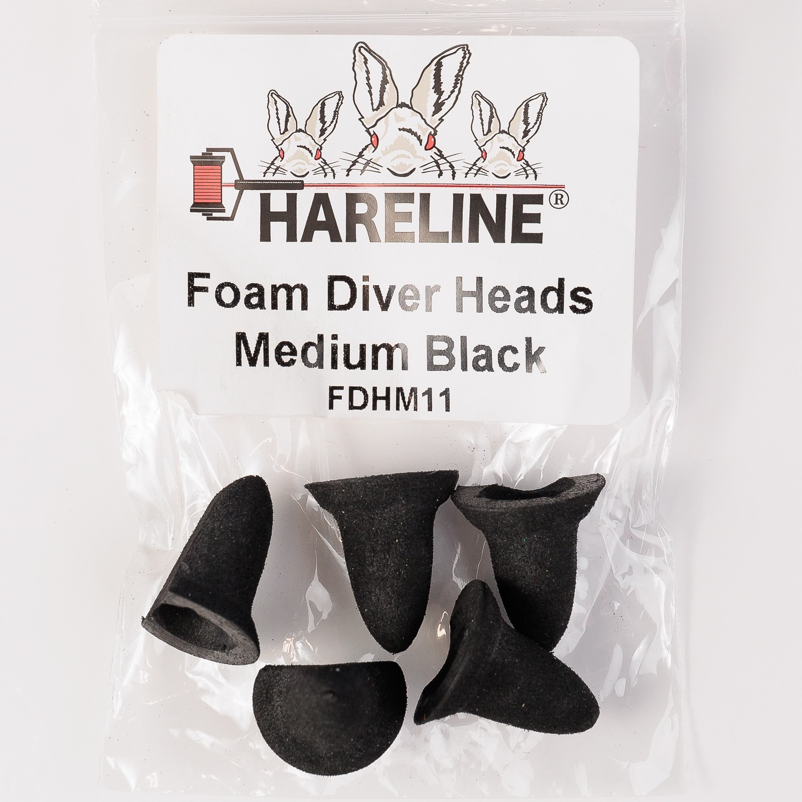 Hareline Foam Diver Heads - Medium - Black - FREE SHIPPING OPTION