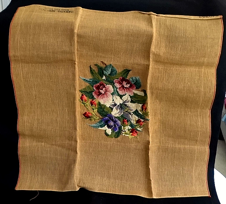 Needle Point Canvas Vintage Brittish Hongkong Chair/Piano Bench Cover 31x31