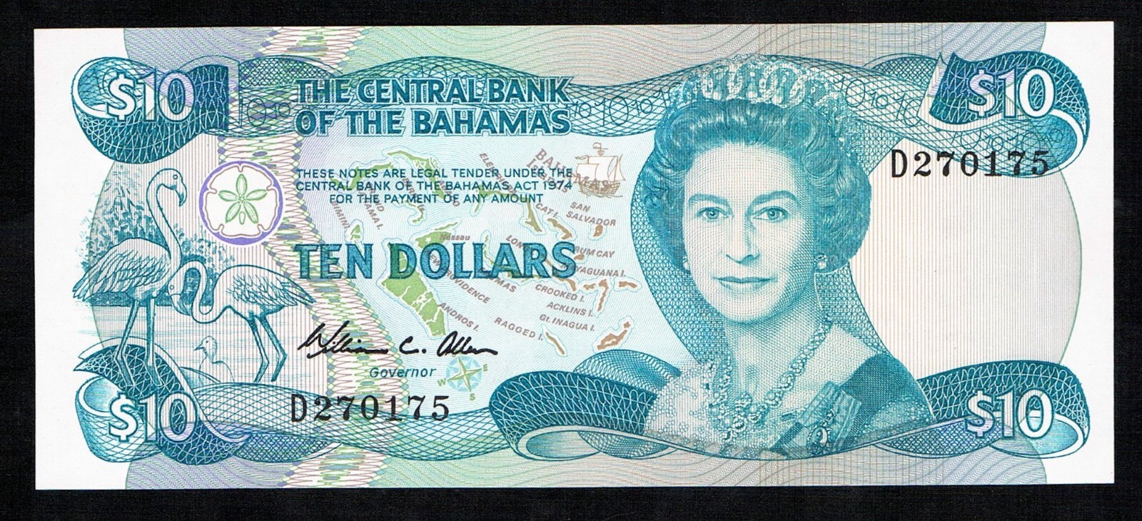 BAHAMAS -  10 DOLLARS 1974 (1984) UNC P 46a