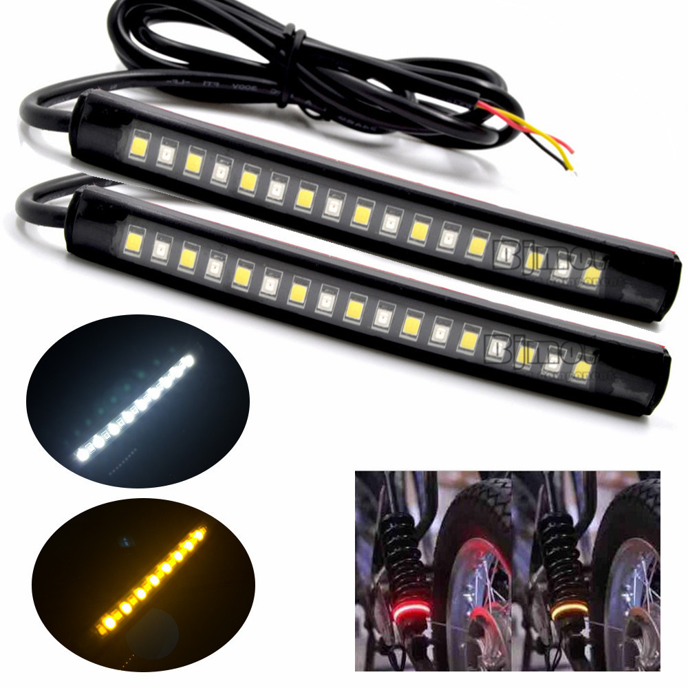 2PCS Bendable 17LED Strip Amber Light Turn Signal Indicator 2835 SMD Motorcycle