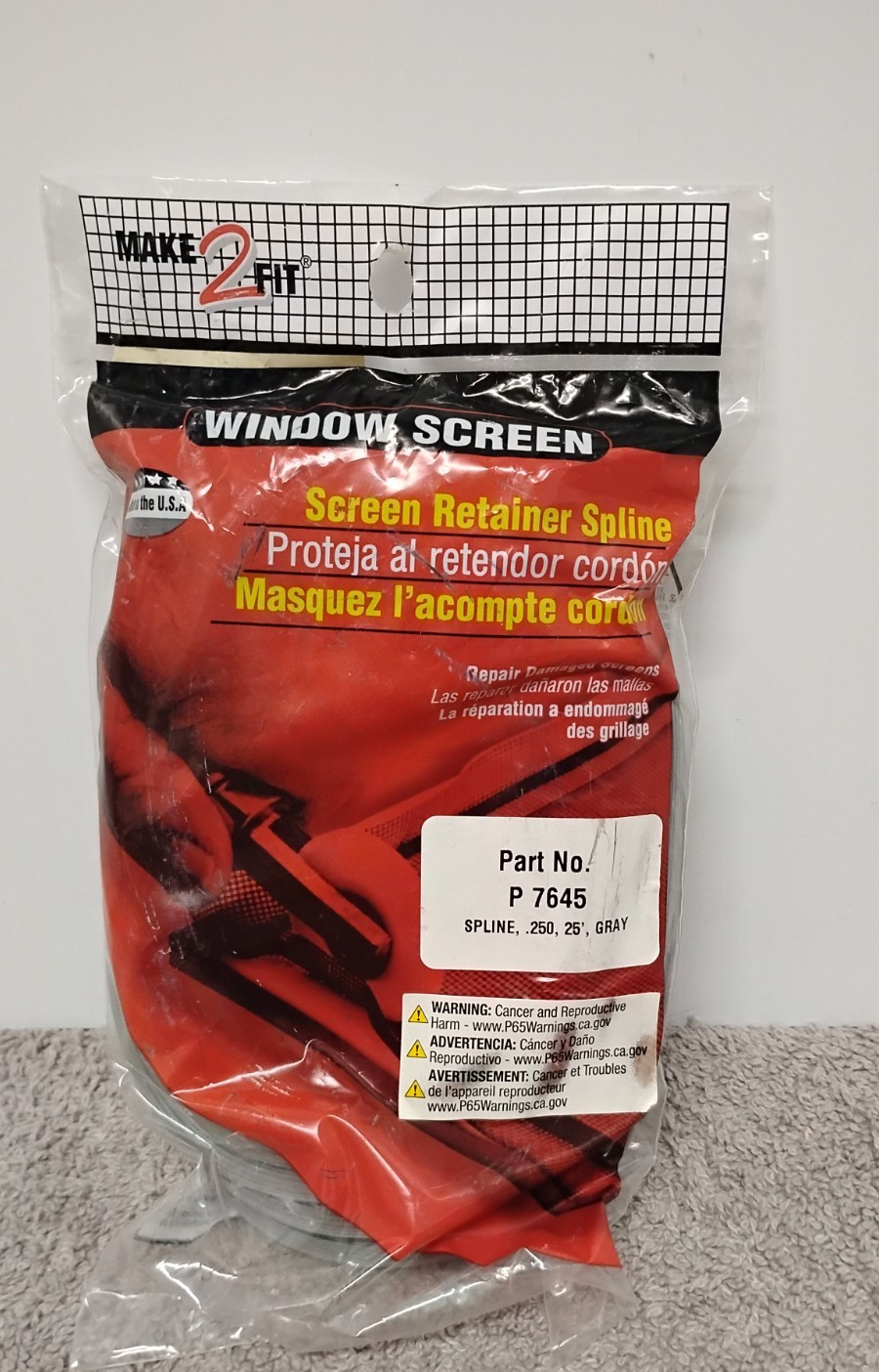 NEW Prime-Line Screen Retainer # P7645 0.250" Dia. x 25" L/ Gray. (03)