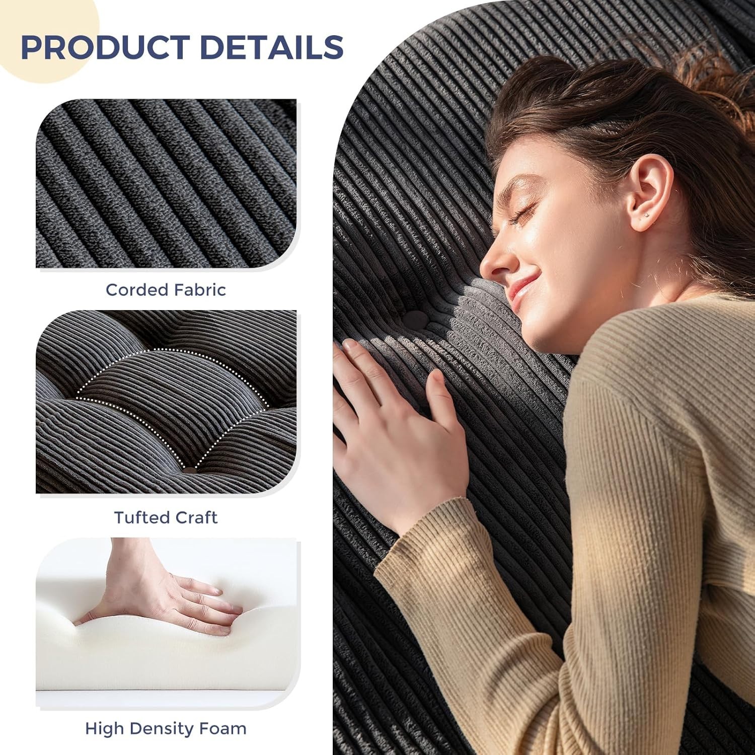 MAXYOYO 6 Inch Tri-fold Mattress, Tufted Folding Memory Foam Mattress 35" x 75"