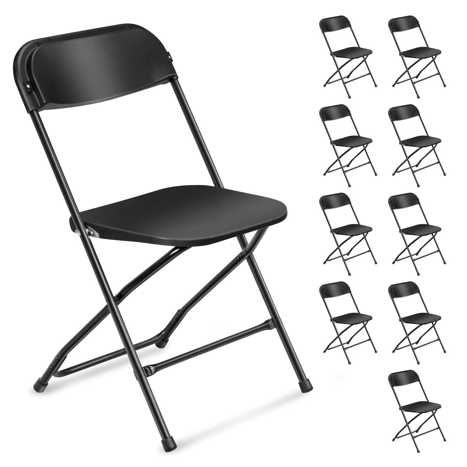10 Piece Outdoor Lawn Wedding Quality Stackable Plastic Folding Chairs Black
