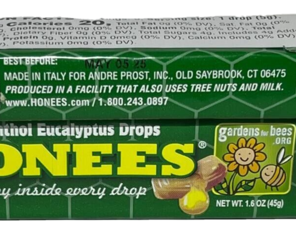 Honees Pure Honey Menthol Eucalytus Filled Drops , 9 Count x 2