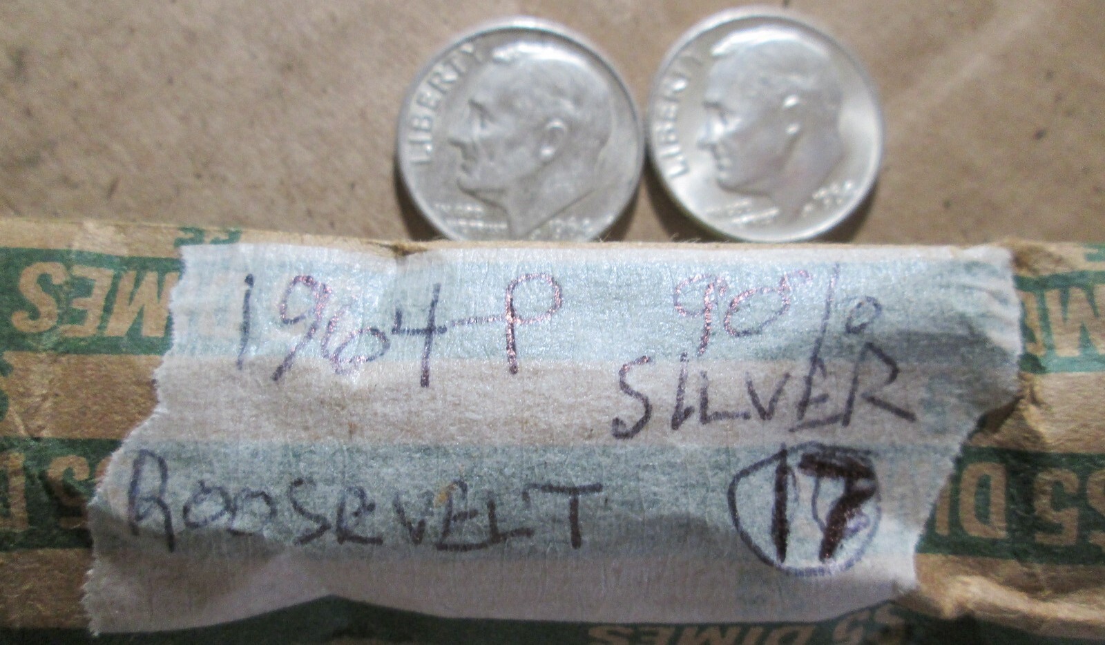 1964-P ROOSEVELT 90% SILVER, LOT OF 17, ALL  AU/MS, MANY FULL TORCH, CIRCULATED
