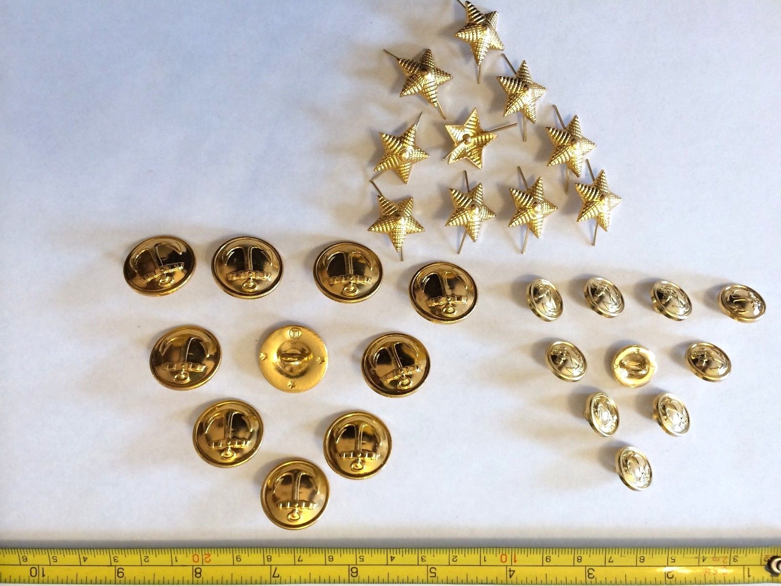Lot of 20 of 2 sizes USSR Navy Uniform Buttons + 10 Captain's Epaulet stars