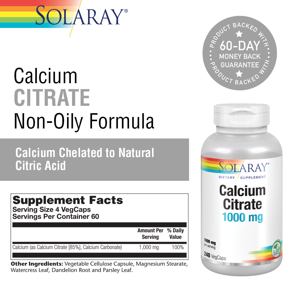 Solaray Calcium Citrate Complex | 1000 mg | 240 capsules