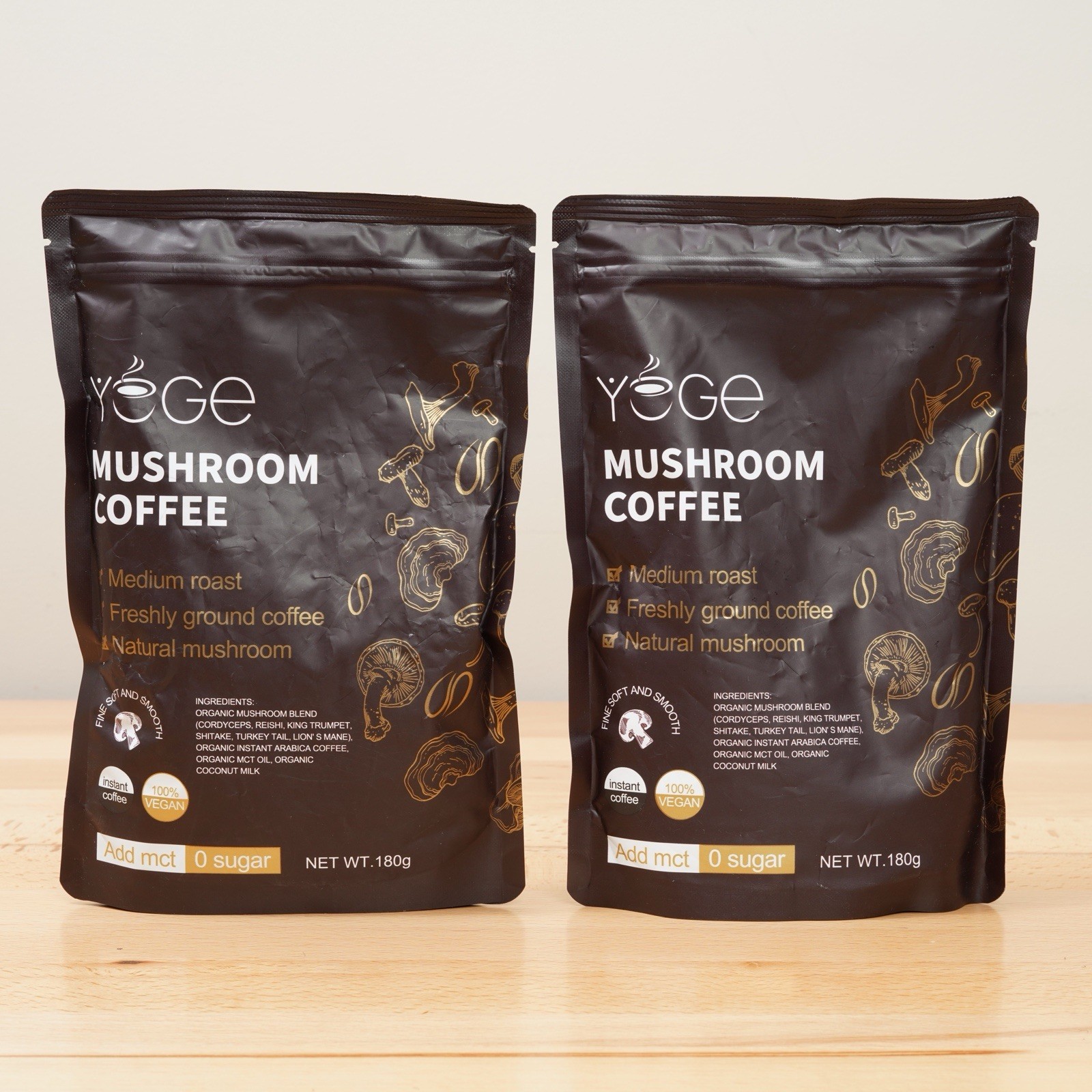 2 Instant Organic Mushroom Coffee with Cordyceps, Reish, King Trumpet, Shitake..