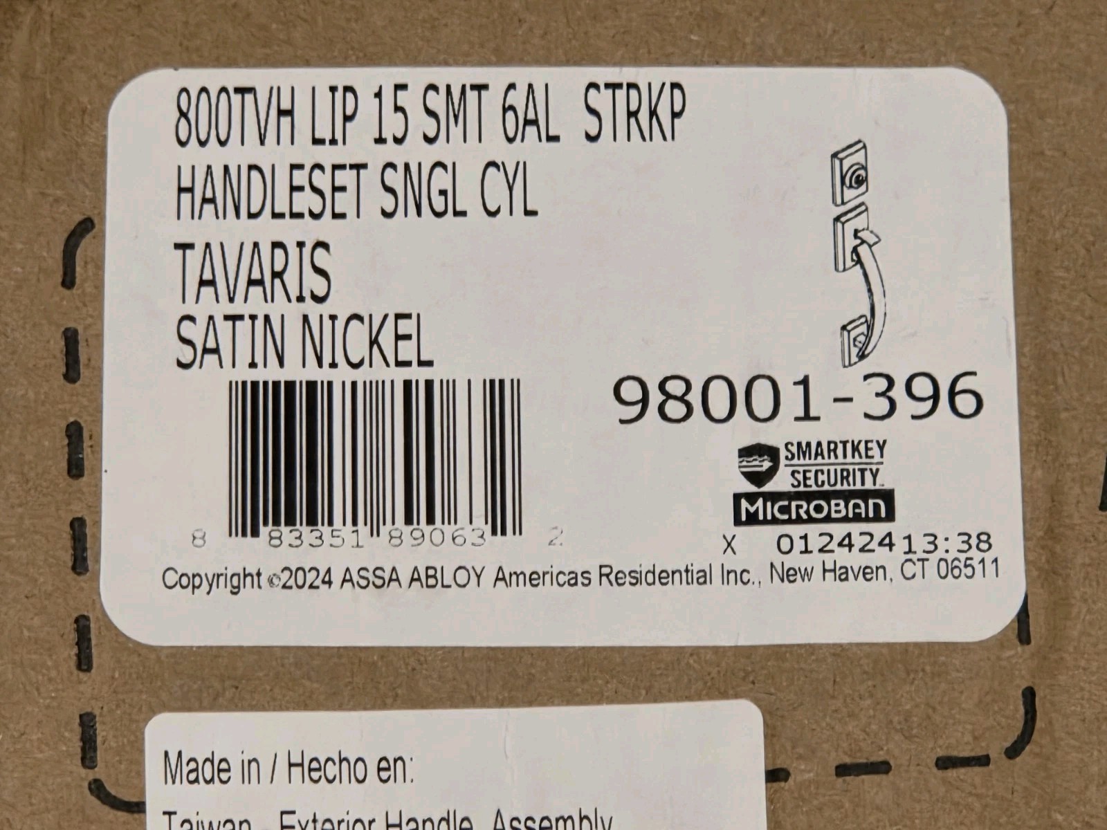 Kwikset 800TVH LIP 15 SMT 6AL 98001-396 Tavares Satin Nickel