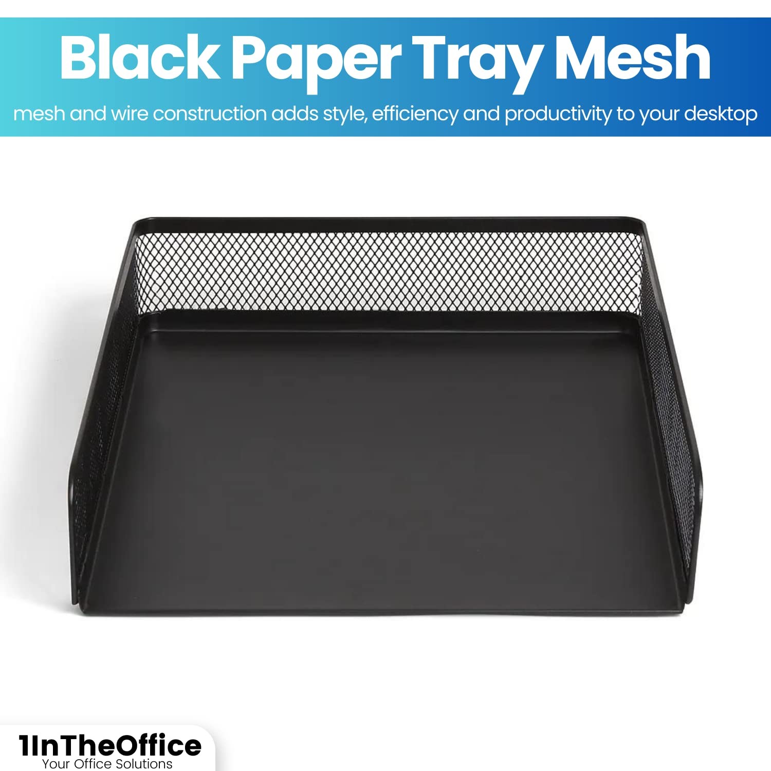 2 Pack Desk Trays Stackable Letter Tray Matte Black Wire Mesh Front-Load