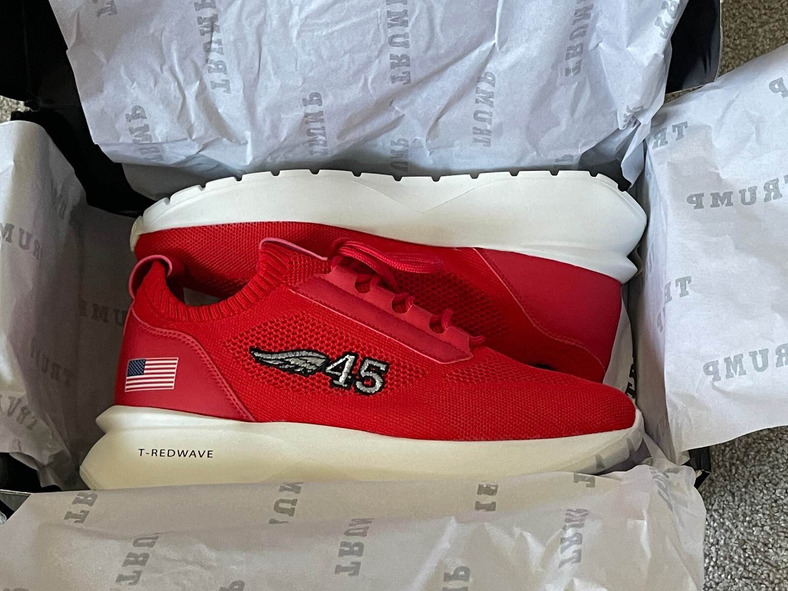 NEW in BOX 2024 Donald Trump POTUS 45 Sneakers Shoes RED Mens 8 Womens 9.5 POTUS