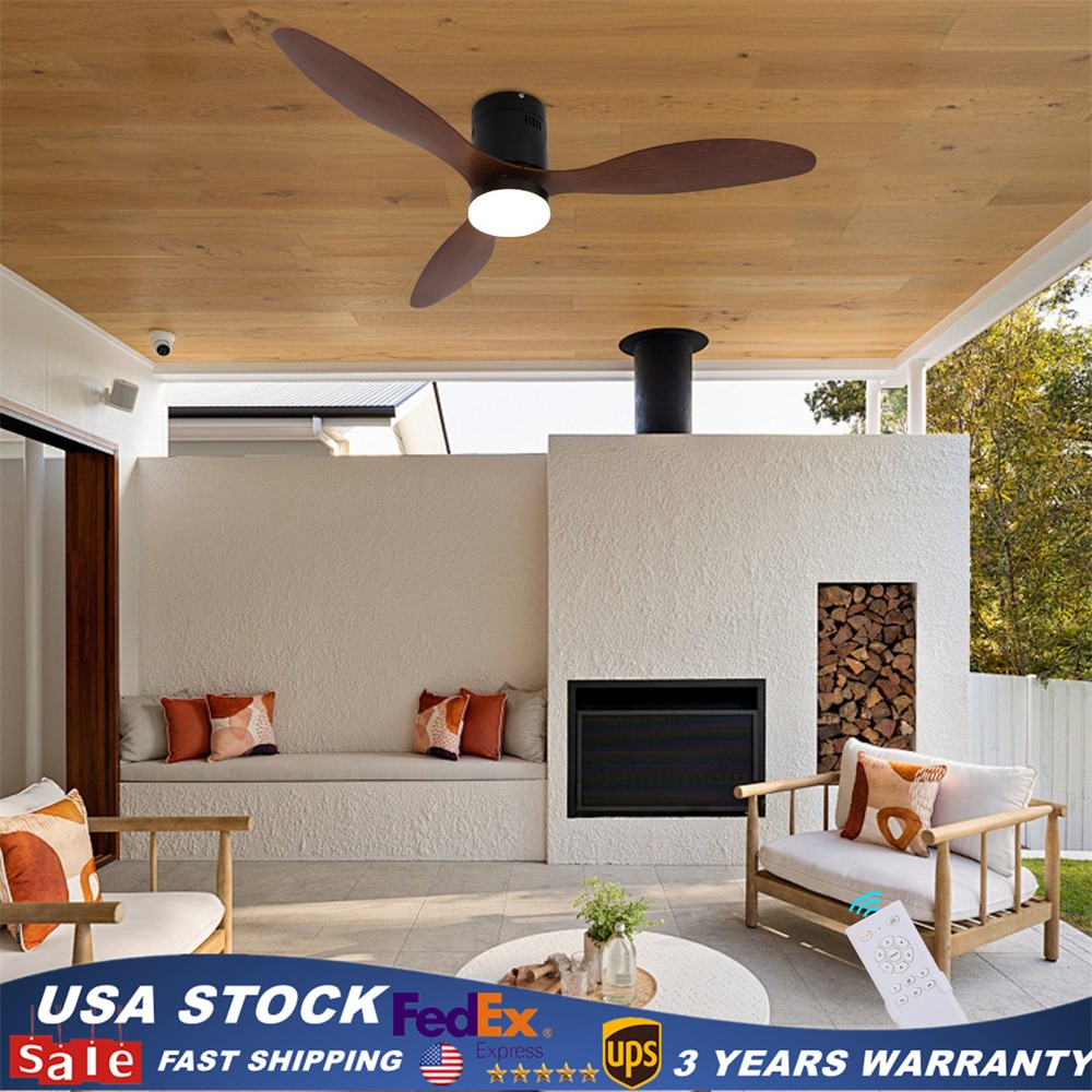 Wood Ceiling Fan with Light & Remote Quiet Reversible Flush Mount LED Fan Light
