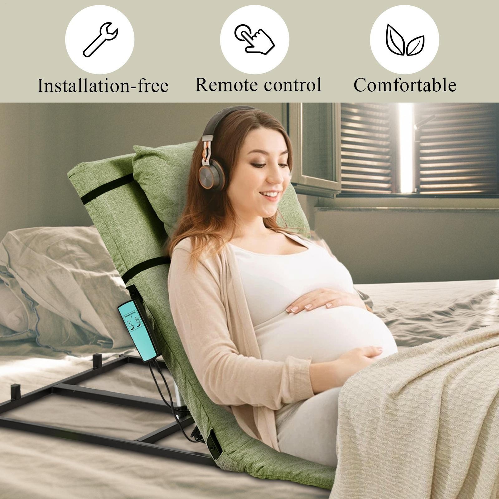 Electric Lifting Bed Backrest 2-80° Adjustable Back Rest Support remote control