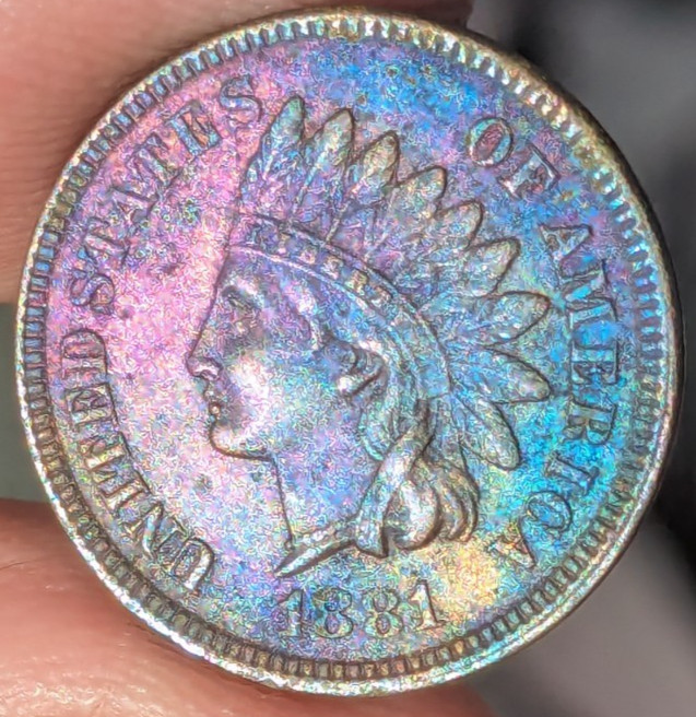 1881 Indian Head Cent Uncirculated Rainbow Colorful Toned