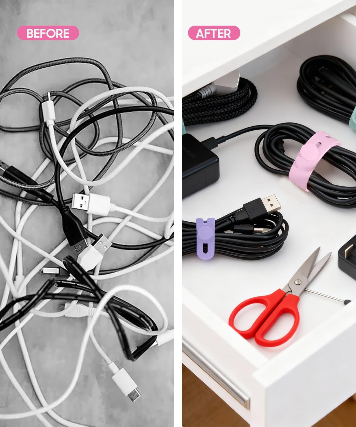 25Pack Silicone Cable Ties,Reusable Cord Organizer for Bundling Electrical Cords