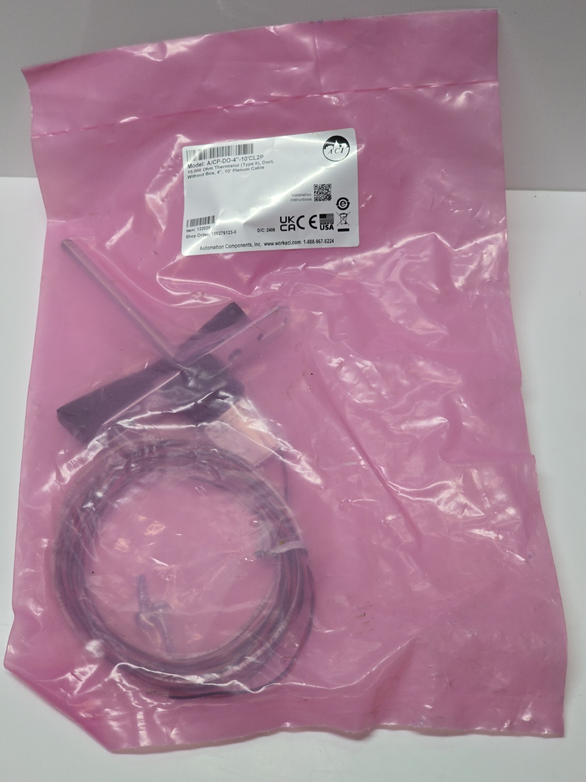 ACI A/CP-DO-4"-10'CL2P Duct Temp Sensor 10K Type II Thermistor 4" Probe NEW