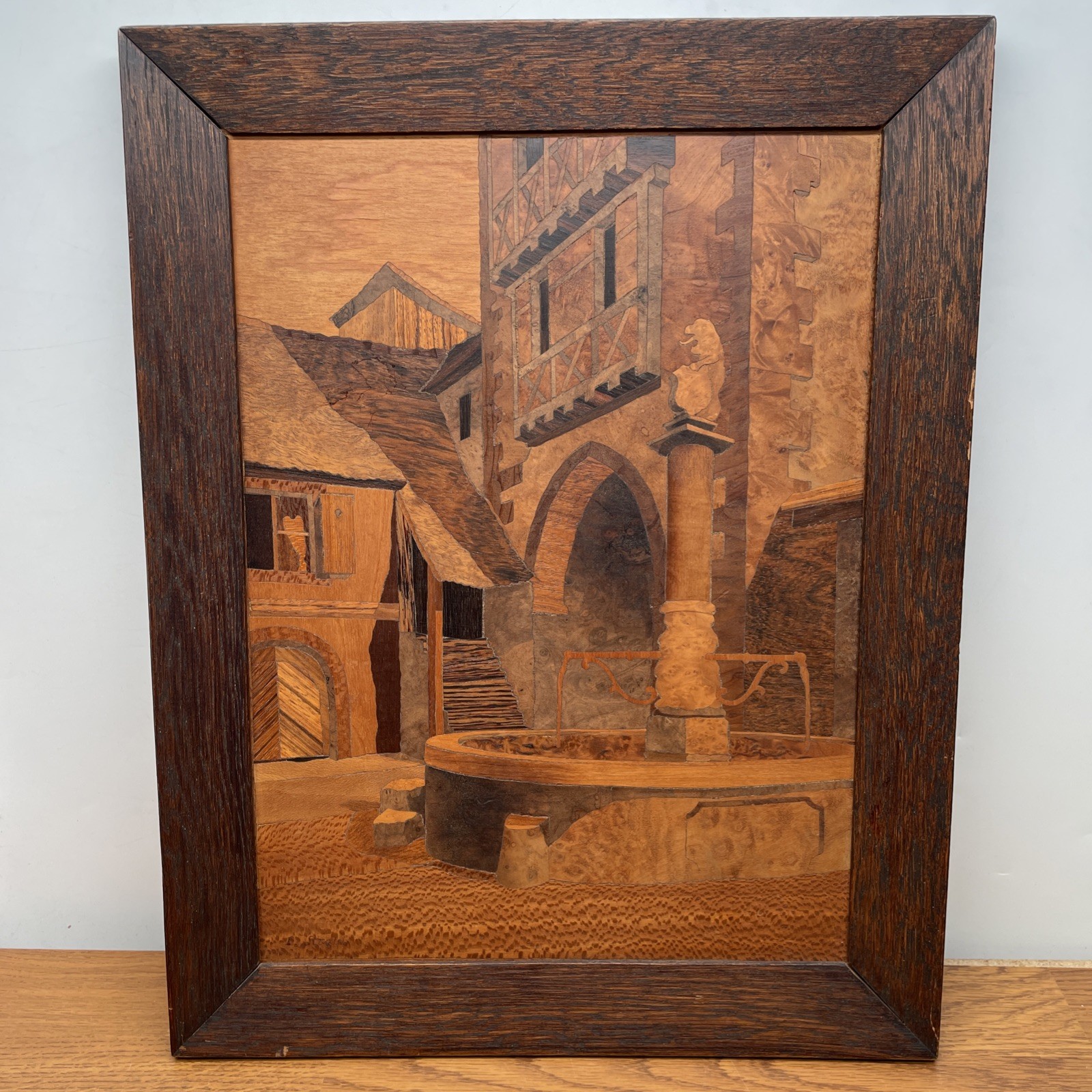 Vintage Lucien Straub Wood Marquetry Wall Art Riquewihr France Town No. 204