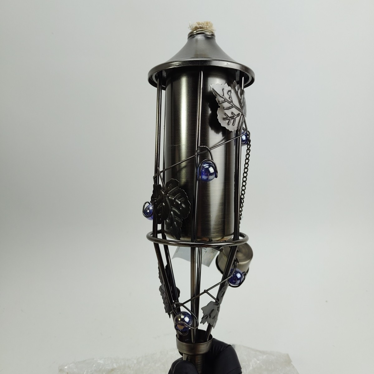 Vintage Russco III Garden Torch with Antique Copper Finish with Leaves & Marbles