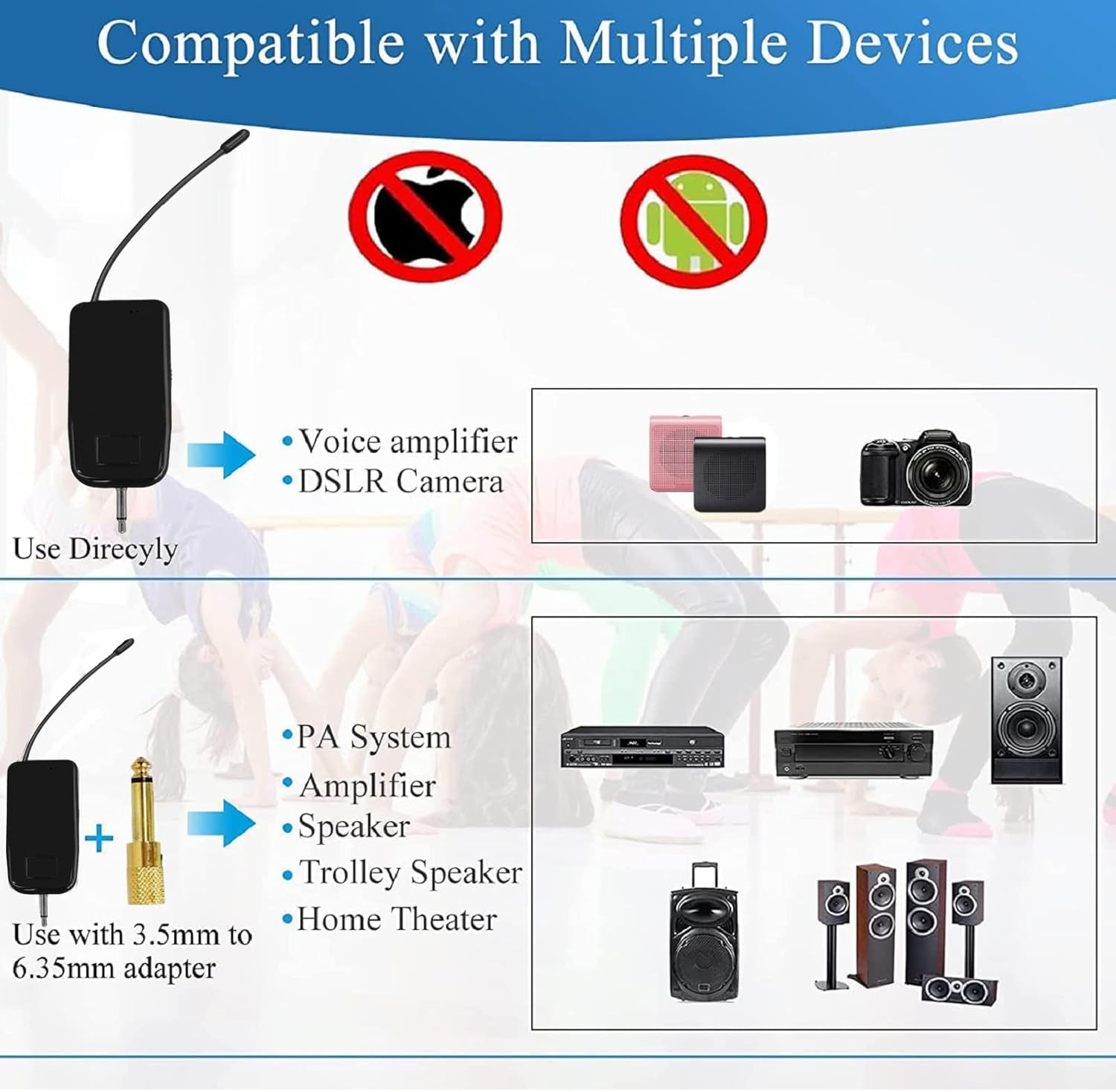 2.4G Wireless Microphone System for Two People, 165 Ft Long Range, Stable Transm