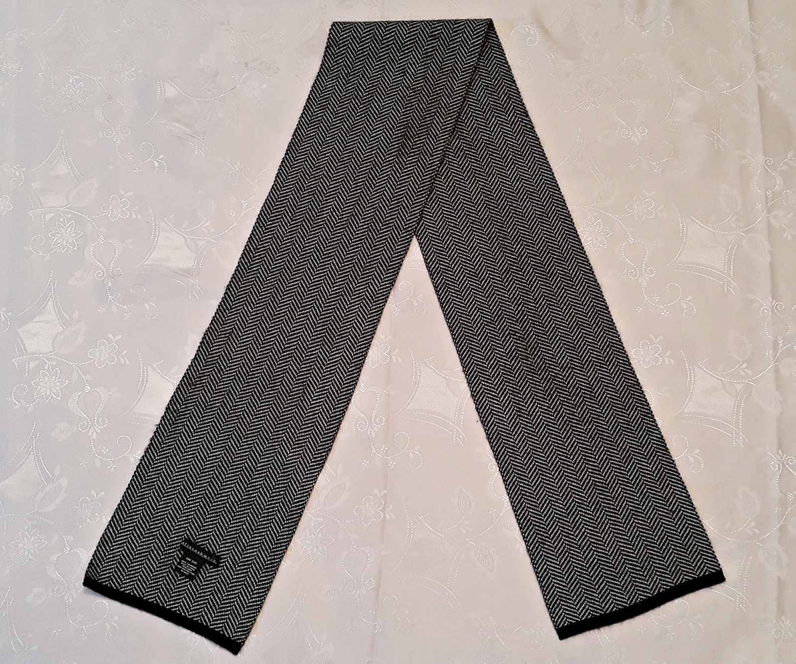 VINTAGE AUTHENTIC SOFIACASHMERE HERRINGBONE CASHMERE LONG MENS SCARF