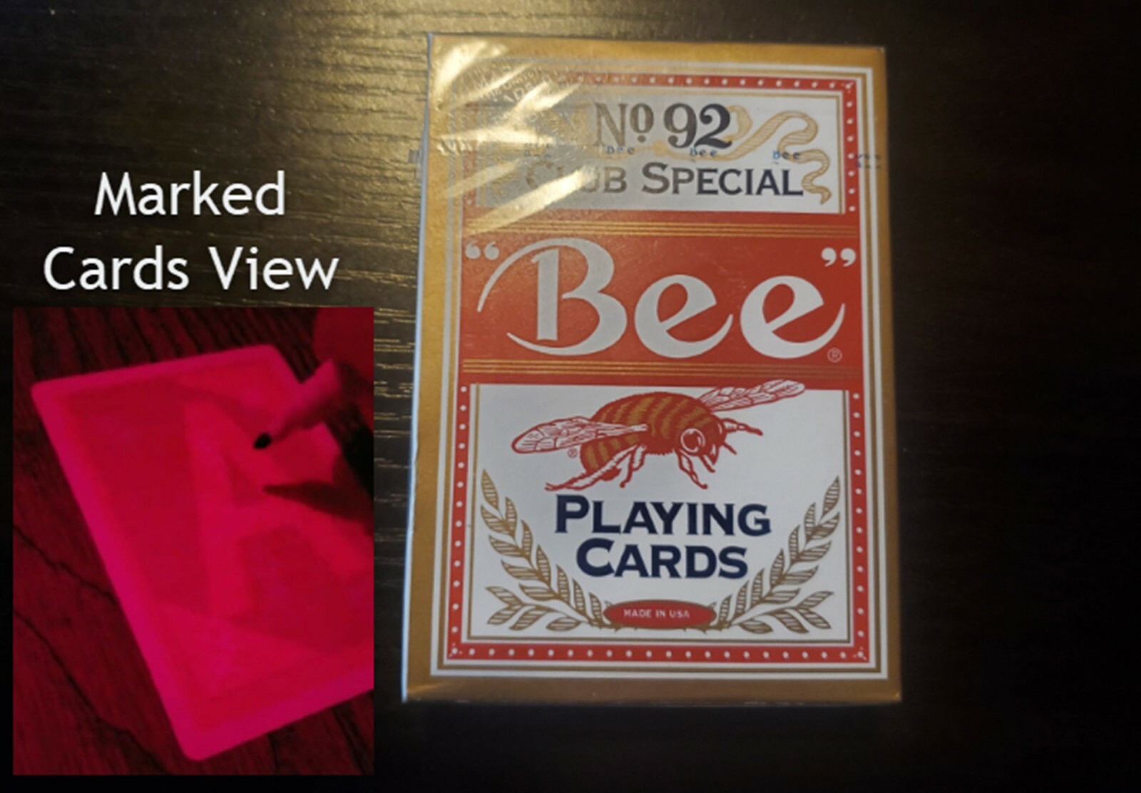 BEE marked cards on back RED/BLUE Numbers and suite . Poker cards magic.