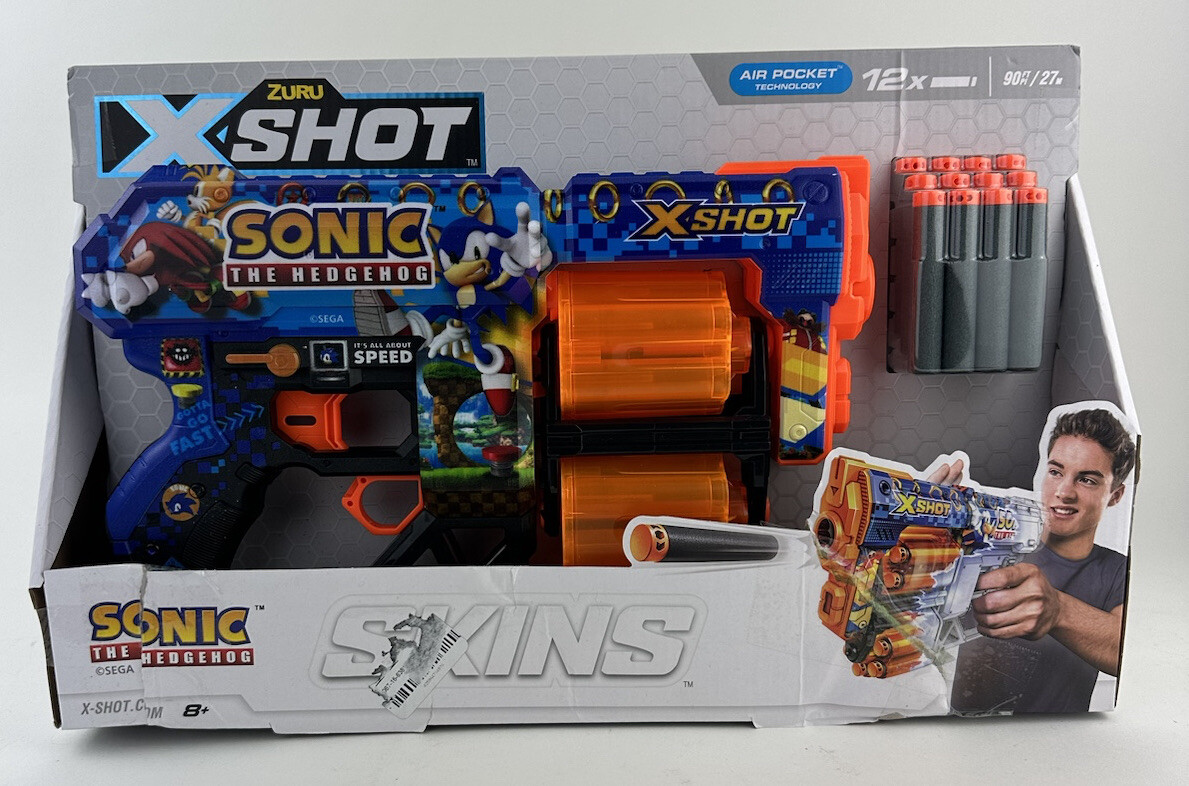 ZURU X-Shot Skins Dread Dart Blaster Knuckles 12 Darts Sonic Edition NIB