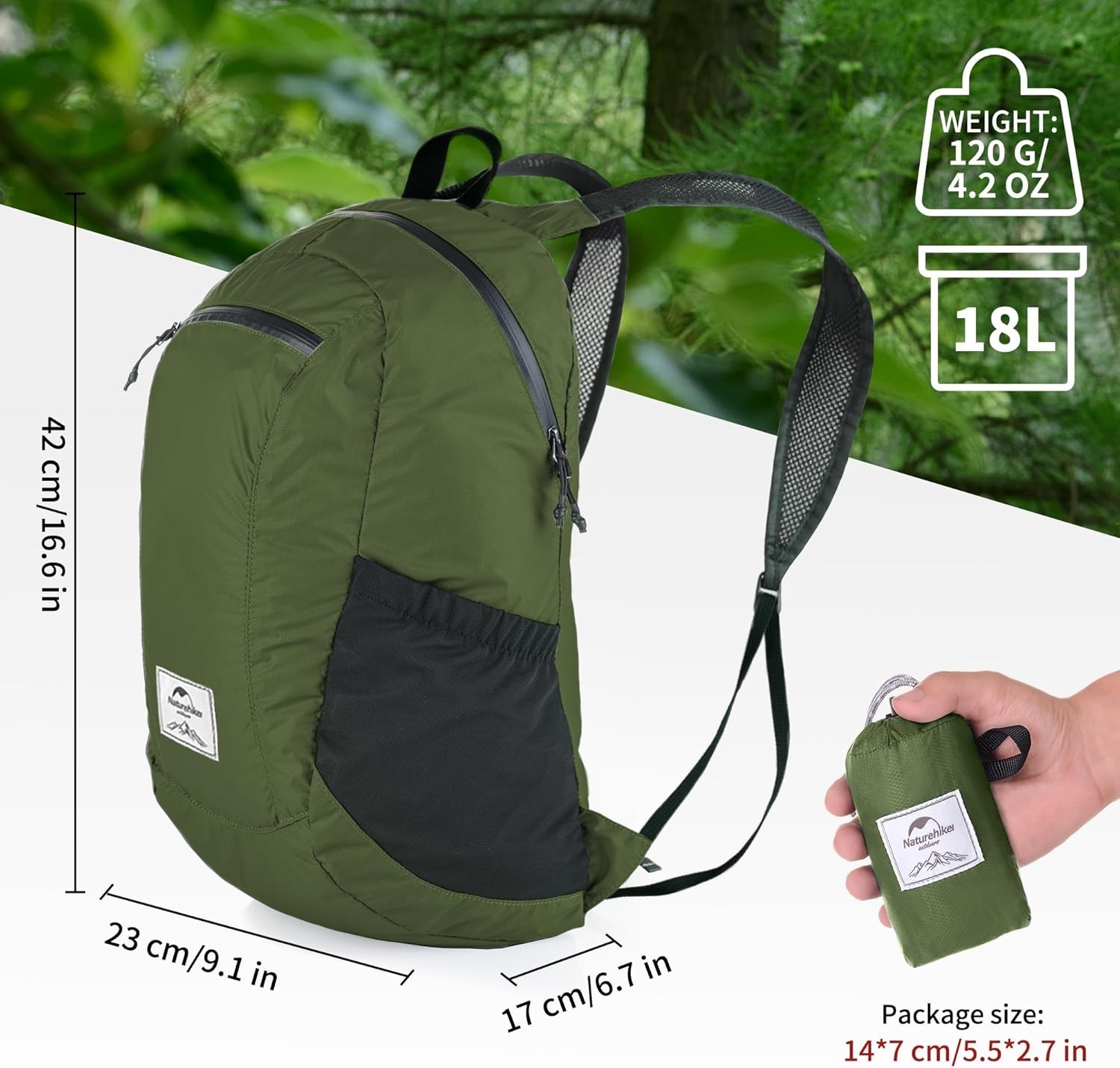 18L Lightweight Hiking Daypack, Waterproof Camping Packable Backpack Ultralig...