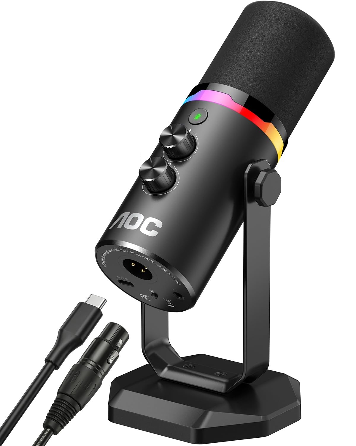 AOC USB/XLR Dynamic Microphone for PC Gaming, Podcast & Recording, Black