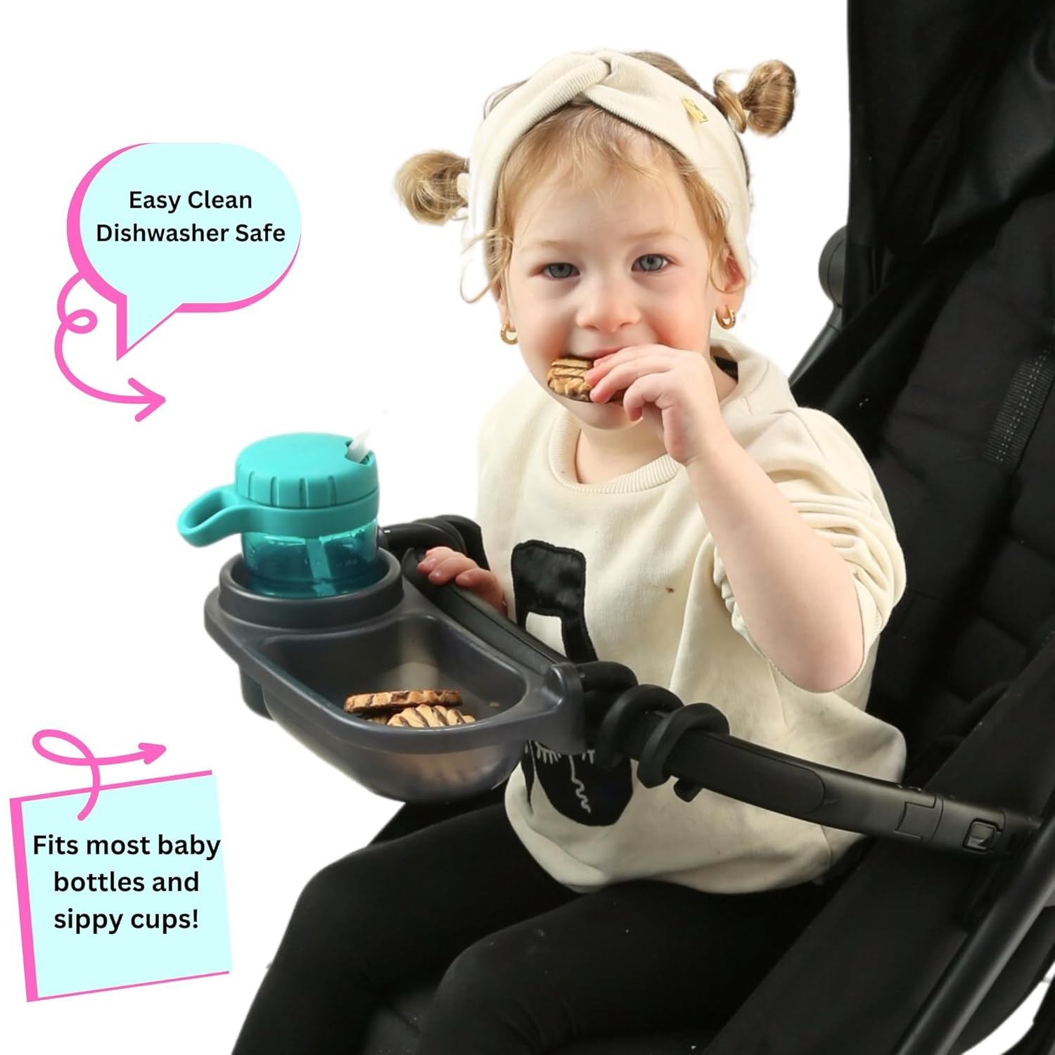 Snack Tray for Strollers: Easy Install & Dishwasher Safe - Perfect for Outings