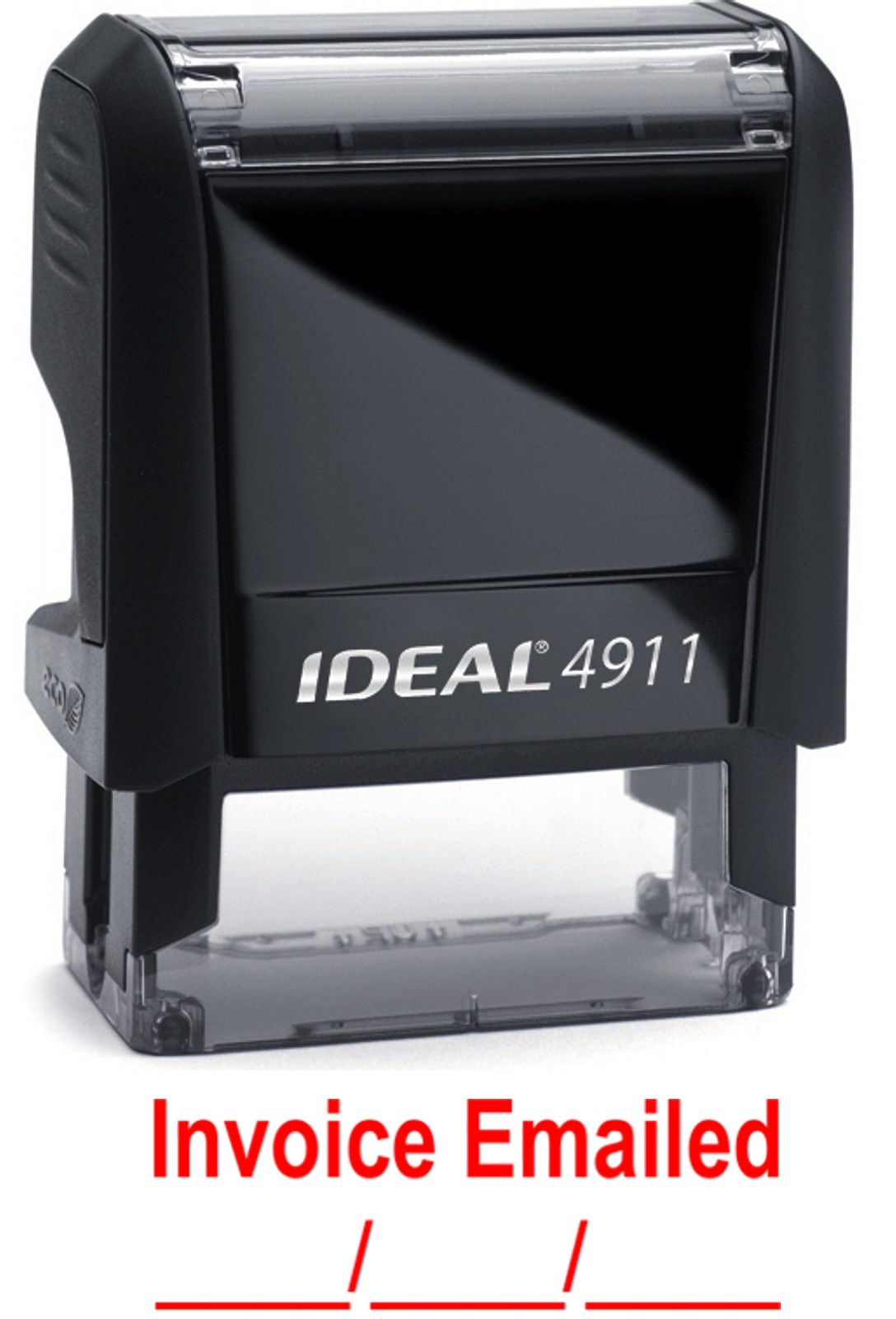 INVOICE EMAILED text with Date Line IDEAL 4911 Self-inking Rubber Stamp, RED INK