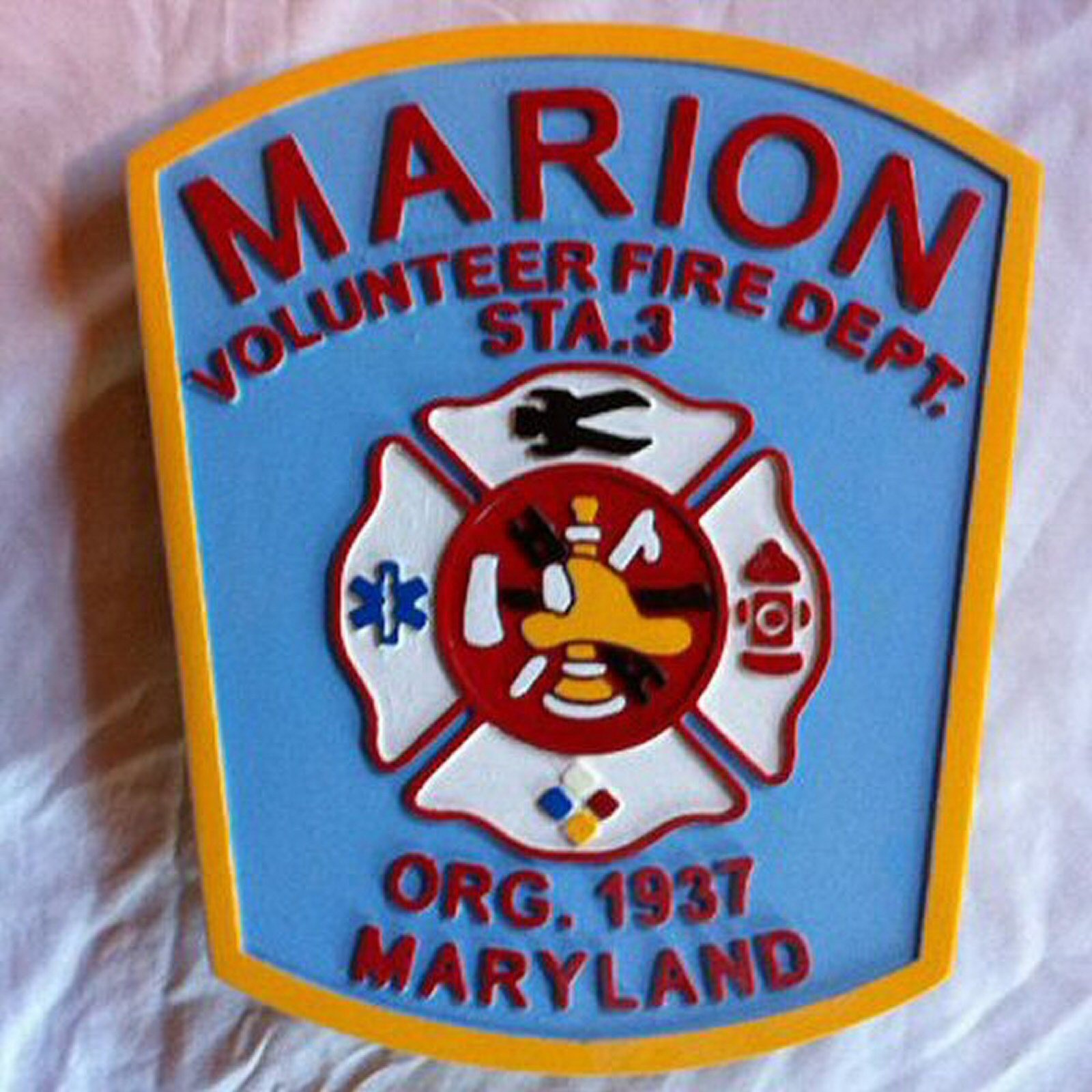 Fire Department Marion Maryland 3D routed wood carved plaque patch sign Custom