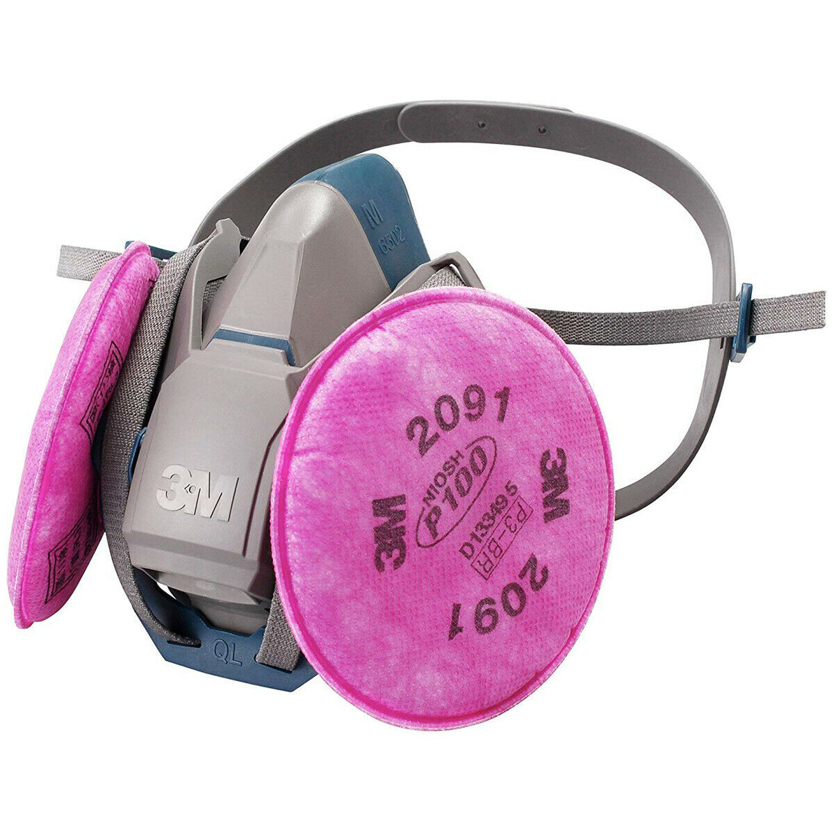 3M 6501QL Half Face Respiratory Protection Mask & 2- 2091 Particulate Filter SML