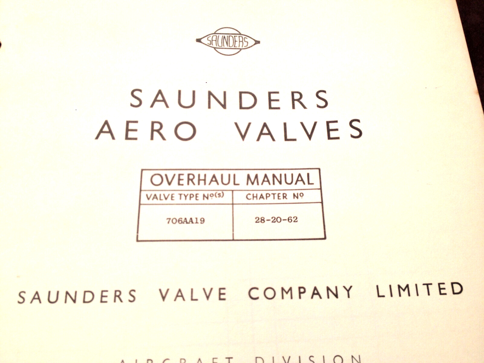 Saunders Non Return Valve 706AA19 Overhaul Manual