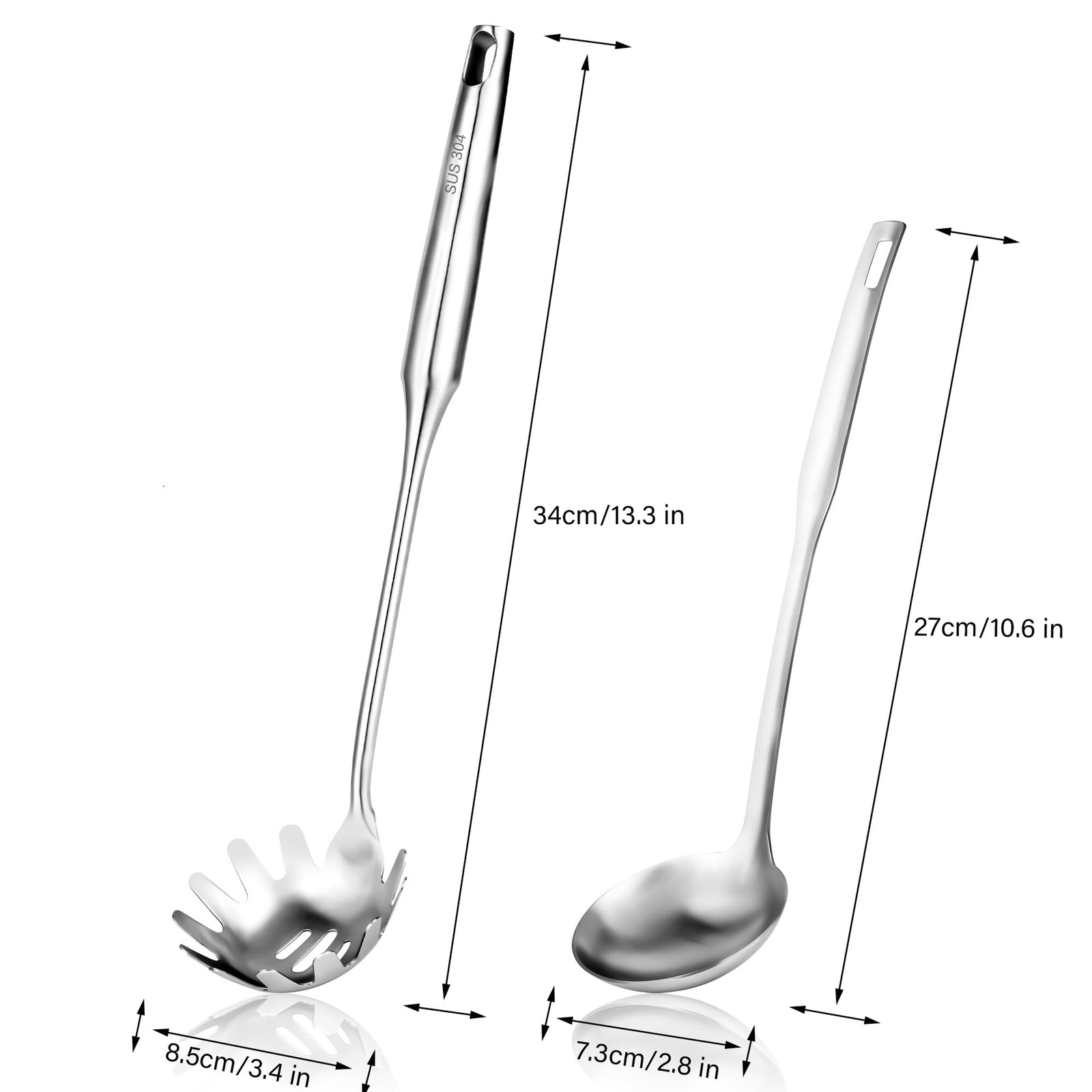18/8 Stainless Steel Spaghetti Server Set, 13" Spoon Large, Silver