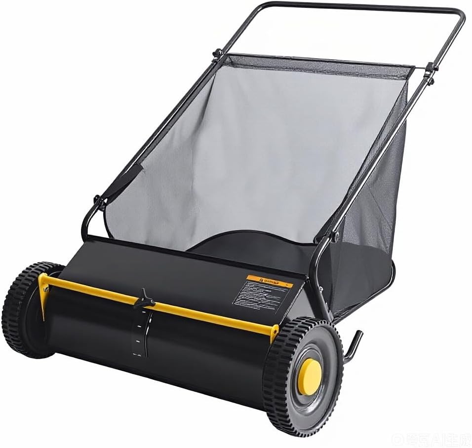 21'' Push Lawn Sweeper Leaf Collector w/ 3.5Cu.ft Hopper Bag, 4Spinning Brushes